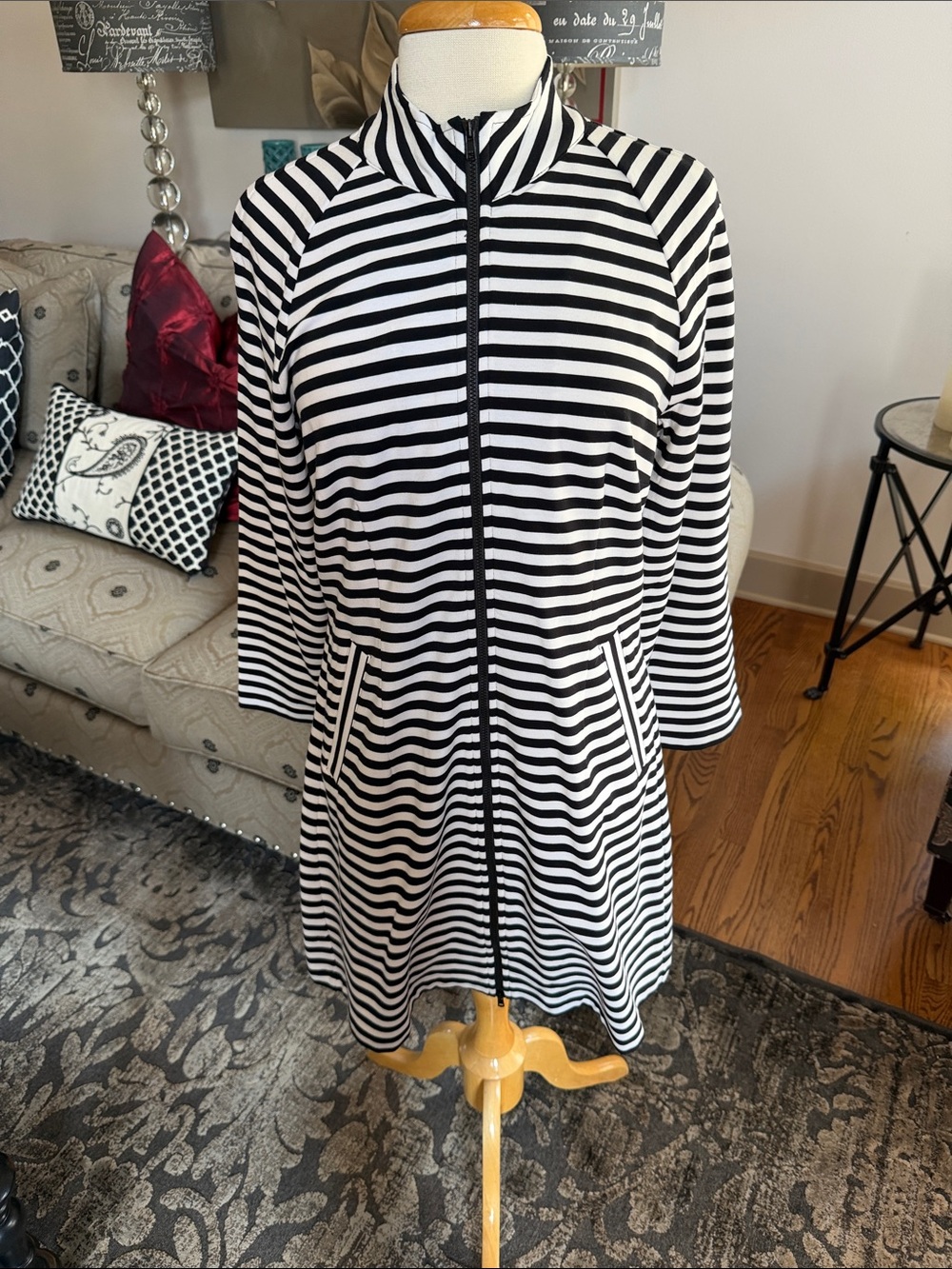 Cabi byline jacket Black & White Striped Zip-Up jacket